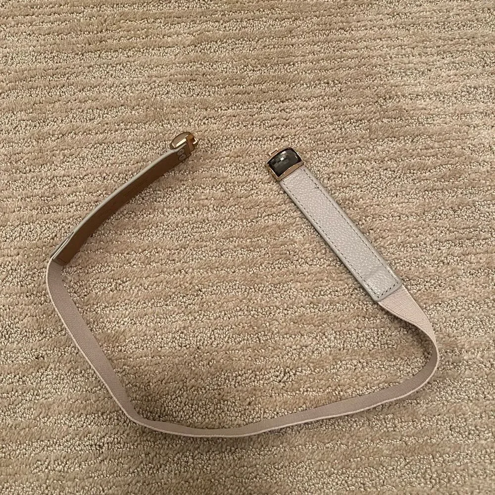 Elise M. Cream Leather Elastic Belt with Gold Gem Buckle
